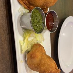 Tikka Indian Grill - What they called samosa with hari chutney and tamarind chutney