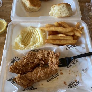 Mike's Chicken - 3 piece chicken strips with mashed potatoes and french fries. - Chicken Shop Near Me - Dallas, Texas