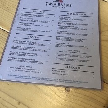 Twin Barns Brewing - Nice menu of their apps and entrees - Breweries Near Me - Meredith, New Hampshire Twin Barns Brewing - Nice menu of their apps and entrees - Breweries Near Me - Meredith, New Hampshire