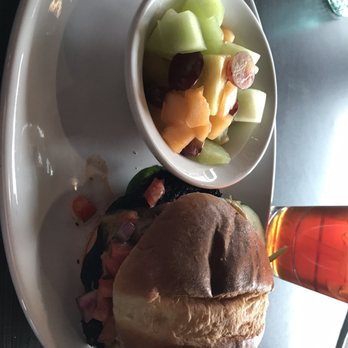 Station 101 Pub & Kitchen - Black bean burger with fresh fruit subbed for fries - Pubs Near Me - DuBois, Pennsylvania Station 101 Pub & Kitchen - Black bean burger with fresh fruit subbed for fries - Pubs Near Me - DuBois, Pennsylvania