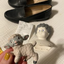 Stepping Stones Thrift - Prescott Valley - New work shoes, porcelain head and cute lamby! $6 total.