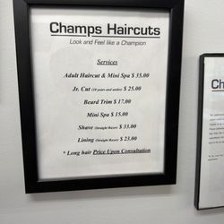 Champs Haircuts - Prices as of 10/09/2026