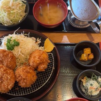 Kagura - Bottom: Fillet Katsu with Crab Coqet, Top: Pork Katsu Curry Sauce - Japanese Near Me - Costa Mesa, California Kagura - Bottom: Fillet Katsu with Crab Coqet, Top: Pork Katsu Curry Sauce - Japanese Near Me - Costa Mesa, California