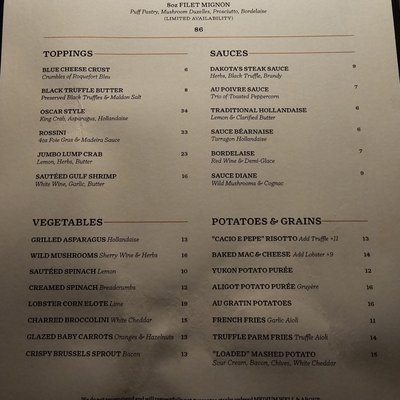 Menu photo 1 Dakota’s Steakhouse Dallas, TX
