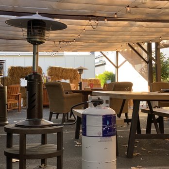 Boon Fly Cafe - Outdoor barn seating with heaters . - American Near Me - Napa, California