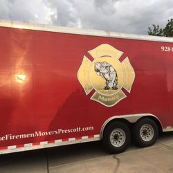The Firemen Movers Prescott - 18-20 ft. Trailer. Backed it up on the incline of the driveway, lowered the door and unloaded our furniture quickly and carefully! Great job