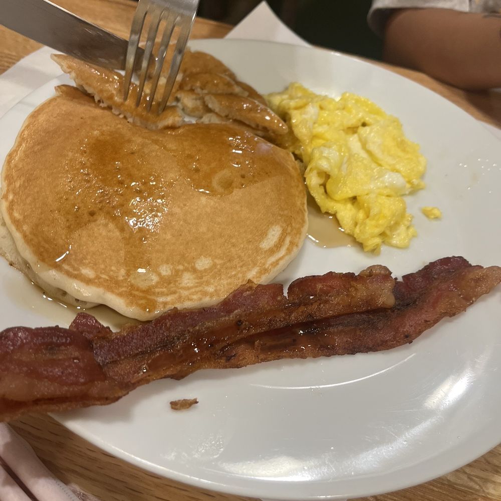 Bay Leaf Cafe - Kids pancakes with scrambled eggs and bacon $14 - Breakfast & Brunch Near Me - Concord, California