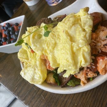 Café Luna - Surf and turf egg Benedict (scrambled) - Coffee & Tea Near Me - Cambridge, Massachusetts