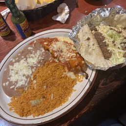 Combo plate of two soft tacos and a chile rellano, served very hot! Combo plate of two soft tacos and a chile rellano, served very hot!