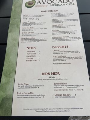 Menu photo 1 Avocado Mexican Grill Celebration, FL Menu photo 1 Avocado Mexican Grill Celebration, FL