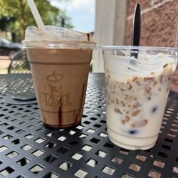 Taste Bistro & Coffee Bar - Mudslide (Mocha + espresso shot) & blueberry yogurt parfait.
