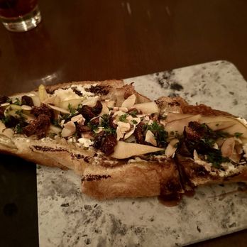 Corridor 44 - Wild Flower Honey Tartine - Goat Cheese, Almond, Pear (delicious) - Champagne Bars Near Me - Denver, Colorado