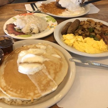Country Kitchen - Buttermilk pancakes, with scrambled eggs, Kountry potatoes, sausage and bacon. - American Near Me - Ramona, California Country Kitchen - Buttermilk pancakes, with scrambled eggs, Kountry potatoes, sausage and bacon. - American Near Me - Ramona, California