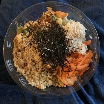 Pokémoto - Pokémoto Bowl- salmon, cashews, shredded carrots, shredded nori, kani salad, avocado, white rice - Poke Near Me - Wallingford, Connecticut