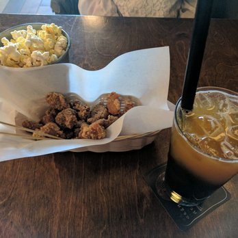 Grotto Tea Lounge - Salt and pepper chicken, iced mango green tea with tapioca, and popcorn - Coffee & Tea Near Me - Mississauga, Ontario Grotto Tea Lounge - Salt and pepper chicken, iced mango green tea with tapioca, and popcorn - Coffee & Tea Near Me - Mississauga, Ontario