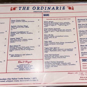 The Ordinarie - Menu 3/2026 - New American Near Me - Long Beach, California