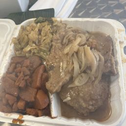Pork chops, fried cabbage and yams Pork chops, fried cabbage and yams
