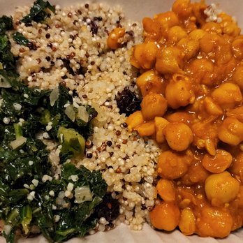 ZoJu - Frank's inspired hot chickpeas, with a garlic and onion spinach over a tri-color quinoa. - Health Markets Near Me - Hartford, Connecticut ZoJu - Frank's inspired hot chickpeas, with a garlic and onion spinach over a tri-color quinoa. - Health Markets Near Me - Hartford, Connecticut