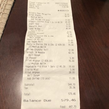 Benihana - Receipt for party of 10. - Sushi Bars Near Me - Orlando, Florida Benihana - Receipt for party of 10. - Sushi Bars Near Me - Orlando, Florida
