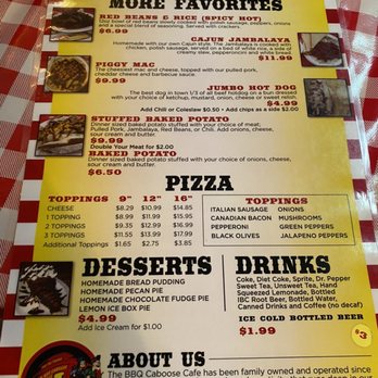 Bar-B-Que Caboose Cafe - Menu September 2022 - Barbeque Near Me - Lynchburg, Tennessee