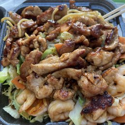 Chicken and Shrimp Teriyaki Combo with Veggies & Noodles! Dang they HOOKED IT UP! Total was $11.76 after tax