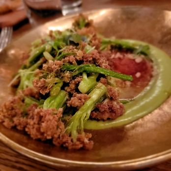 Barbounia - Heirloom Cauliflower ($19) Urfa pepper glaze, parsley, pine nuts, green tahini & crushed tomatoes. Tasty. - Greek Near Me - New York, New York