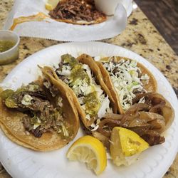 Carne Asada tacos and quesabirria. Food bomb and shells homemade.