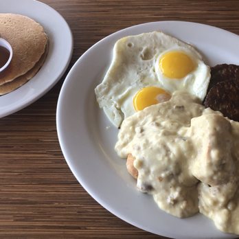 The Breakfast House - Biscuits and Gravy with a side of pancakes. - Breakfast & Brunch Near Me - El Cajon, California The Breakfast House - Biscuits and Gravy with a side of pancakes. - Breakfast & Brunch Near Me - El Cajon, California
