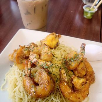 Quan Ba Ky - Shrimp and garlic noodles with iced Viet coffee - Noodles Near Me - Houston, Texas Quan Ba Ky - Shrimp and garlic noodles with iced Viet coffee - Noodles Near Me - Houston, Texas