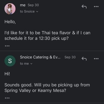 Snoice - 1/3 photos: Photo showing I scheduled at 12:30 (they didn't have it ready) - Bubble Tea Near Me - Spring Valley, California Snoice - 1/3 photos: Photo showing I scheduled at 12:30 (they didn't have it ready) - Bubble Tea Near Me - Spring Valley, California