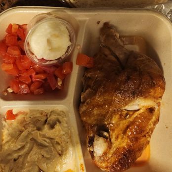 Zankou Chicken - 1/2 Chicken Platter with pickled beets, diced tomatoes, hummus drizzled w/ paprika & olive oil and the world famous garlic sauce - Mediterranean Near Me - Pasadena, California