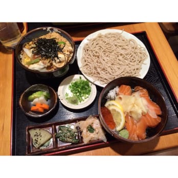 Soba-ya - Chicken katsu don mini lunch set and sake oyako don sliced salmon sashimi & salmon roe over rice - Japanese Near Me - New York, New York
