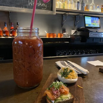 Union Hall - Bloody Mary, salmon toast, and breakfast bao from the big drinks/small plates brunch - Gastropubs Near Me - Hoboken, New Jersey Union Hall - Bloody Mary, salmon toast, and breakfast bao from the big drinks/small plates brunch - Gastropubs Near Me - Hoboken, New Jersey