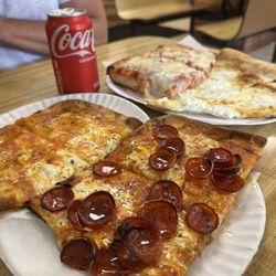 Carlo's Pizza & Pasta - Grandma vodka slice, vodka hot honey pepperoni slice, white slice, and square slice