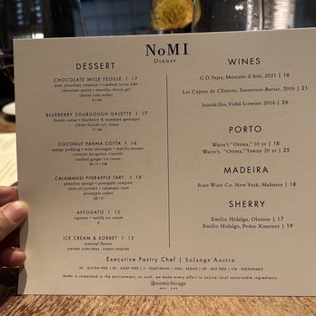 NoMI - Dessert menu - Bars Near Me - Chicago, Illinois