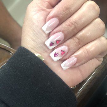 Gellac Nails & Spa - Triangle french with two hearts - Nail Salons Near Me - Plantation, Florida Gellac Nails & Spa - Triangle french with two hearts - Nail Salons Near Me - Plantation, Florida