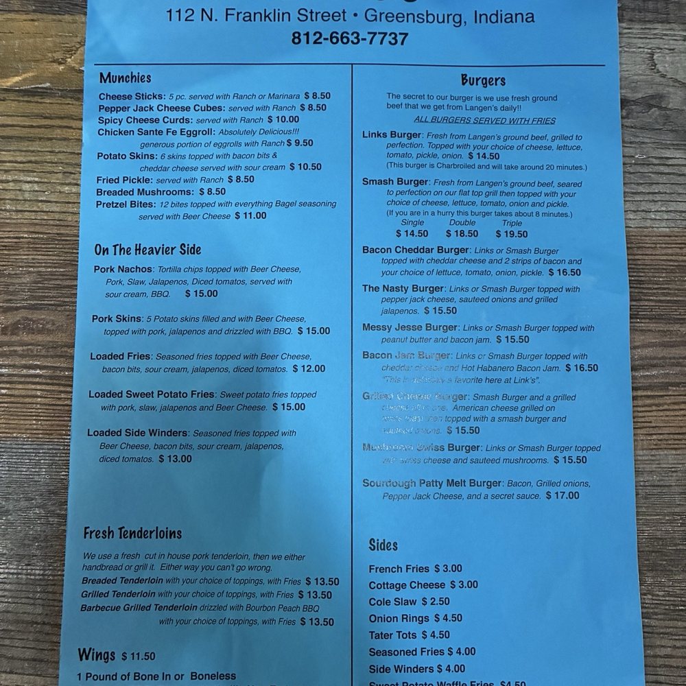 Link's Bar - Menu - Sports Bars Near Me - Greensburg, Indiana Link's Bar - Menu - Sports Bars Near Me - Greensburg, Indiana