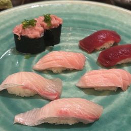 Kampachi, Toro, Tuna, and Negitoro gunkan Yummmmmmmm Kampachi, Toro, Tuna, and Negitoro gunkan Yummmmmmmm