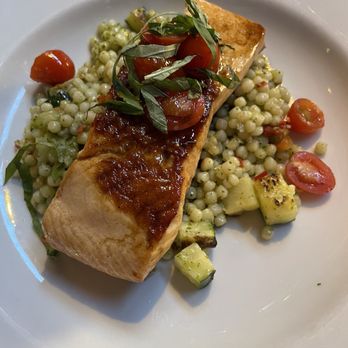 Bit & Spur Restaurant & Saloon - Grilled Fresh Salmon with Basil Pesto Couscous - Mexican Near Me - Springdale, Utah