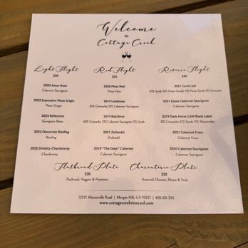 Cottage Creek Vineyards - Menu 7/12/25 - Wineries Near Me - Morgan Hill, California Cottage Creek Vineyards - Menu 7/12/25 - Wineries Near Me - Morgan Hill, California