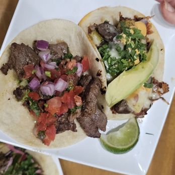 Taco Maya - This is the Signature Taco on the right, and the filet mignon taco on the left, which was VERY beefy but less flavor. - Desserts Near Me - Chicago, Illinois Taco Maya - This is the Signature Taco on the right, and the filet mignon taco on the left, which was VERY beefy but less flavor. - Desserts Near Me - Chicago, Illinois