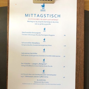 Blauer Esel - Tageskarte Mittagstisch - International Near Me - Rostock, MV
