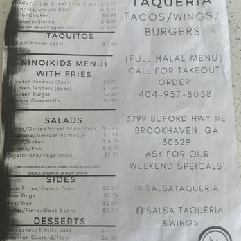 Salsa Taqueria & Wings - Menu as of 6/8/2024 - Halal Near Me - Atlanta, Georgia Salsa Taqueria & Wings - Menu as of 6/8/2024 - Halal Near Me - Atlanta, Georgia