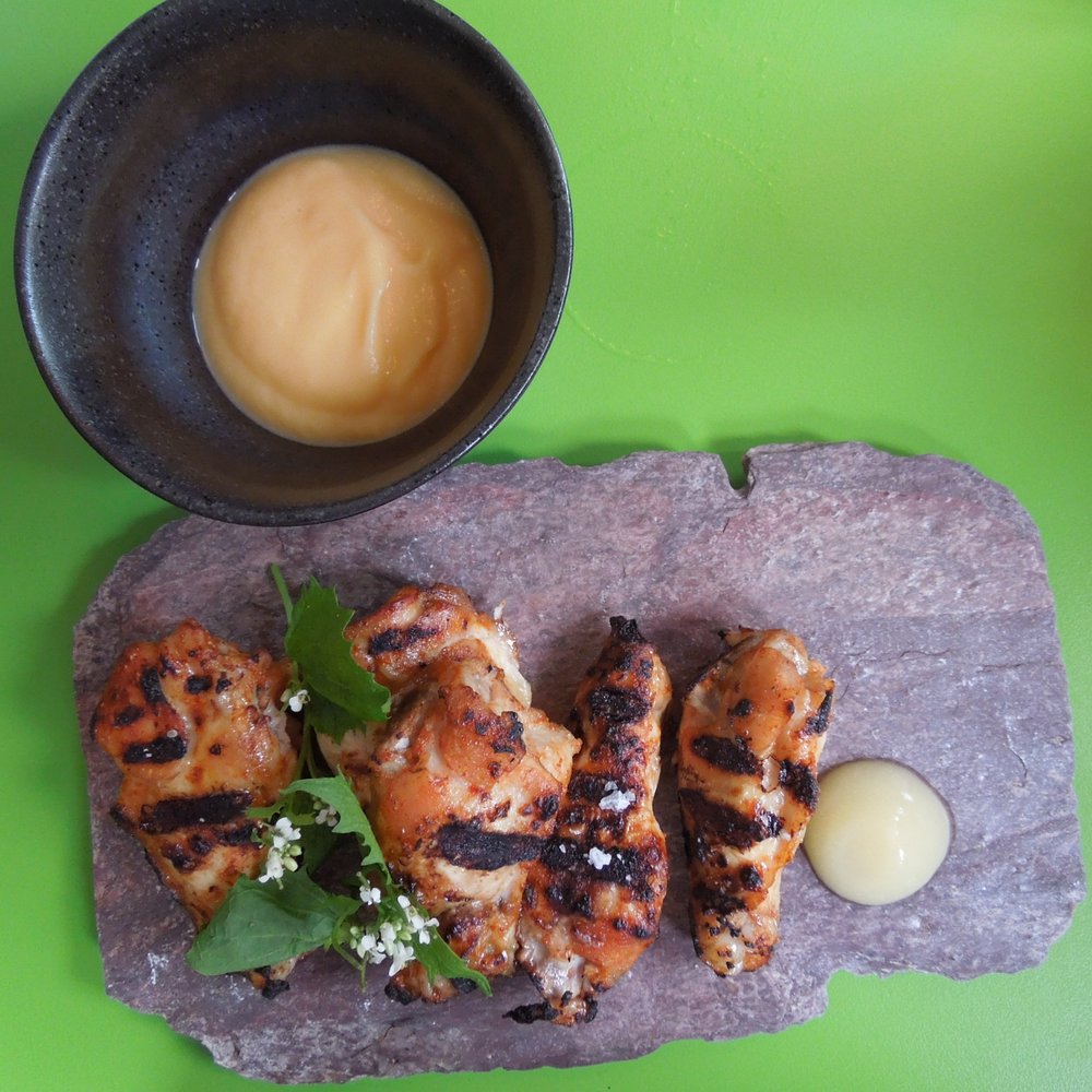 Saiko - Japas: Japanese Tapas. Chicken wings, lime crème and sweet corn purée. - Japanese Near Me - Malmö, M