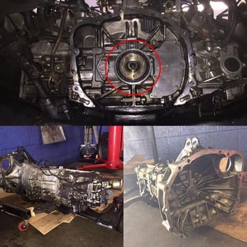 Alonso's Auto Repair - Replacing a rear main seal on a  Subaru Outback. The transmission needs to be removed to properly fix the transmission oil leak - Auto Repair Near Me - Upland, California