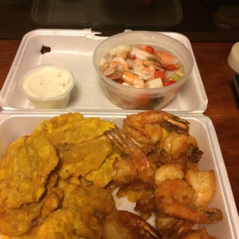 Seaflower Fish Market - Fried shrimp with green plantains (Tostones) and a seafood mix salad. - Seafood Markets Near Me - New York, New York Seaflower Fish Market - Fried shrimp with green plantains (Tostones) and a seafood mix salad. - Seafood Markets Near Me - New York, New York