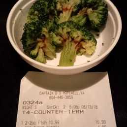 The disgusting brocolli & the most awful fish & fries I've gotten at any Captain D's. Small portions & bad service topped it off! Say NO! The disgusting brocolli & the most awful fish & fries I've gotten at any Captain D's. Small portions & bad service topped it off! Say NO!