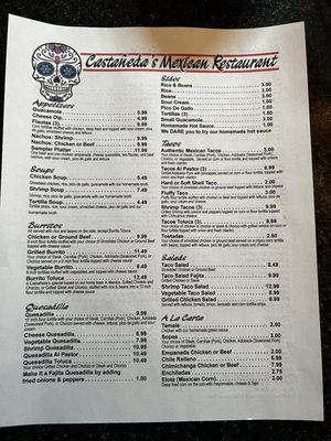 Menu photo 2 Castañedas Mexican Restaurant Denver, PA