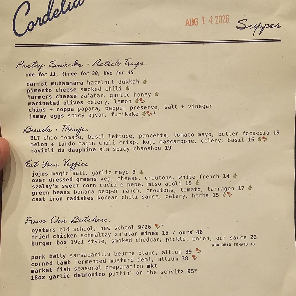 Cordelia - Menu (August, 2026) - New American Near Me - Cleveland, Ohio Cordelia - Menu (August, 2026) - New American Near Me - Cleveland, Ohio