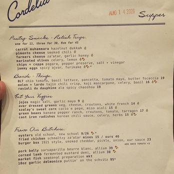 Cordelia - Menu (August, 2026) - New American Near Me - Cleveland, Ohio